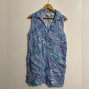 Cynthia Rowley Women’s Dress – Size 12 – Blue & Green Paisley Print – 100% Linen